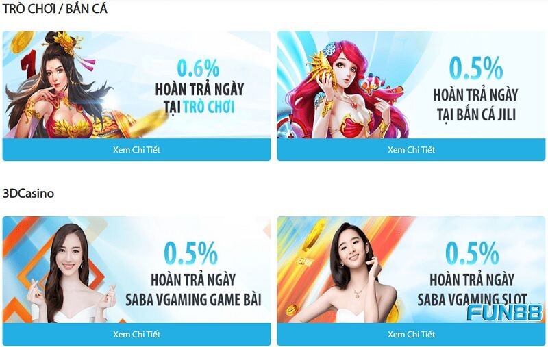 Fun88 tổ chức nhiều chương trình khuyến mãi hoàn trả hấp dẫn hàng ngày