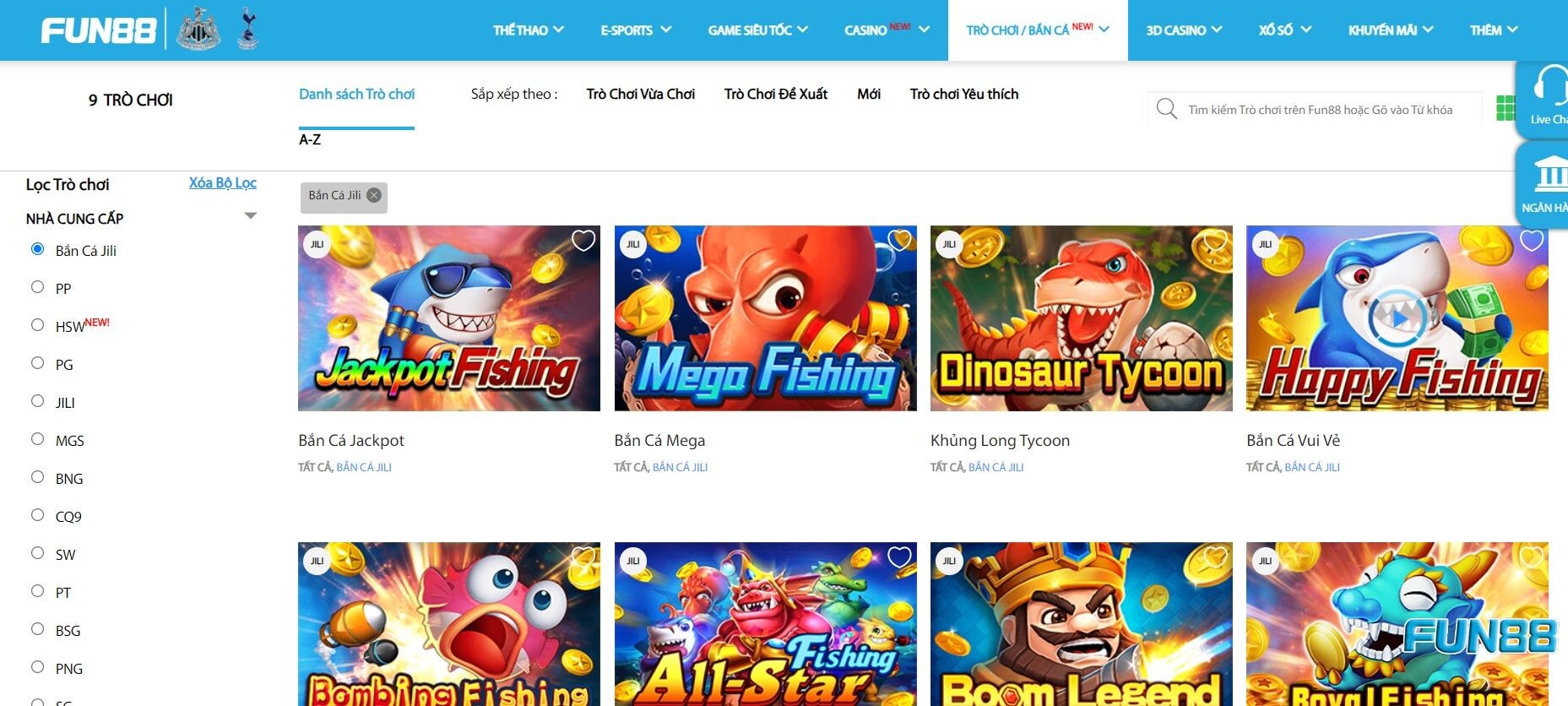 Fun88 cung cấp rất nhiều các game Bắn cá đa dạng, hấp dẫn